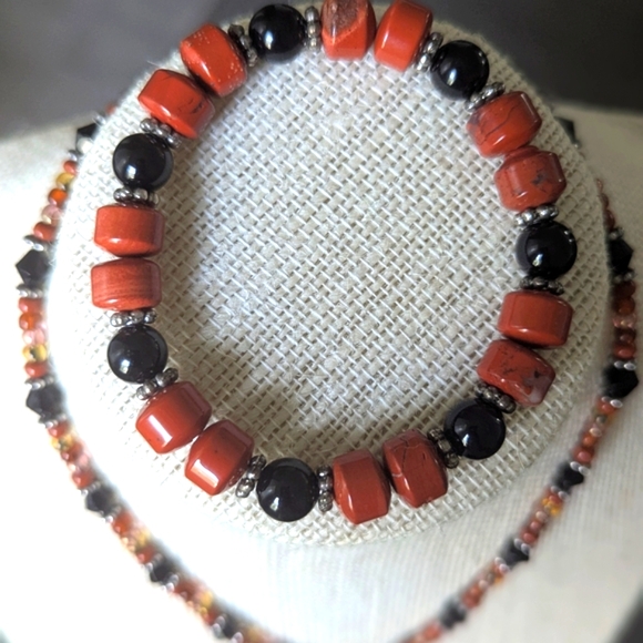 Vintage Murano Glass Heart Pendant With Red Jasper 925 Necklace and Bracelet Set - Picture 4 of 8